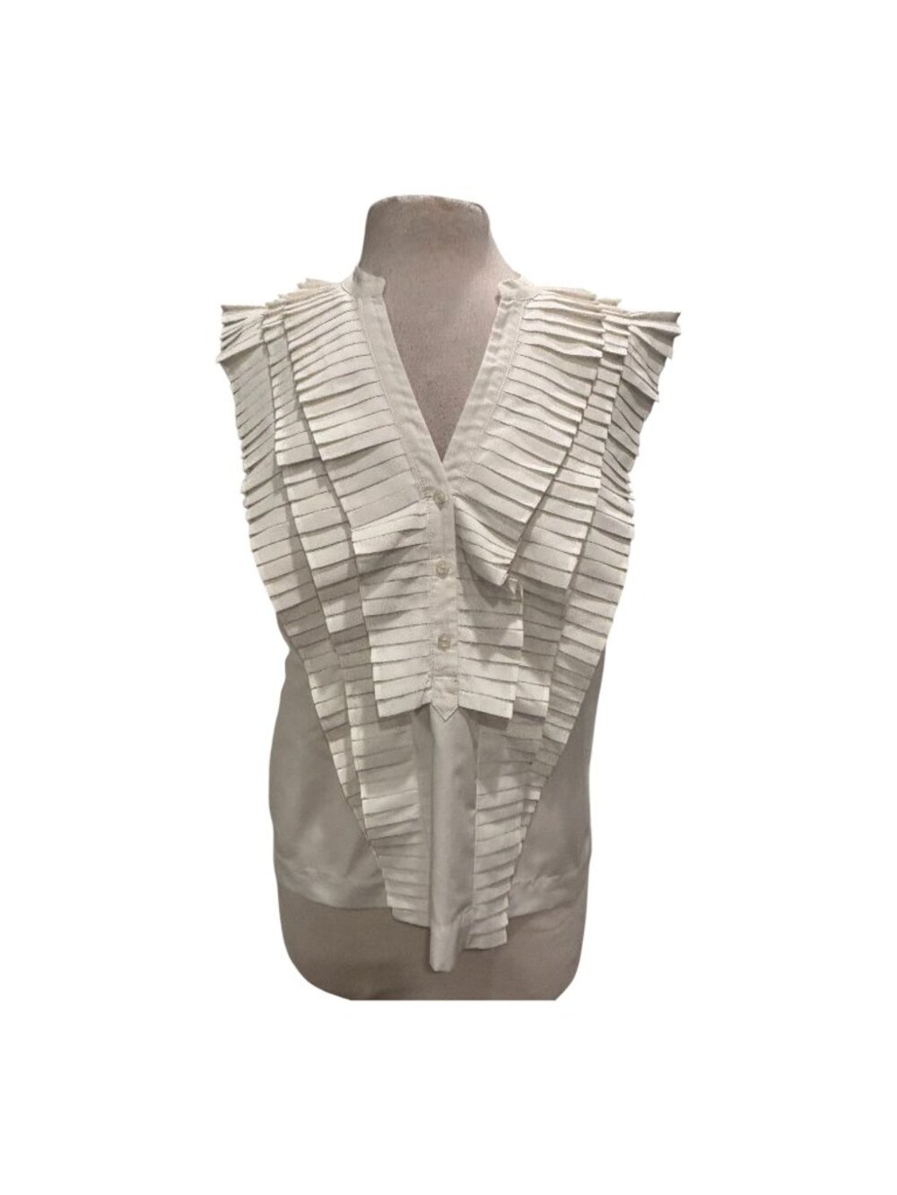Maeve by Anthropologie White Pleated Ruffle Sleeveless Blouse Top Medium Romanti - Picture 2 of 9